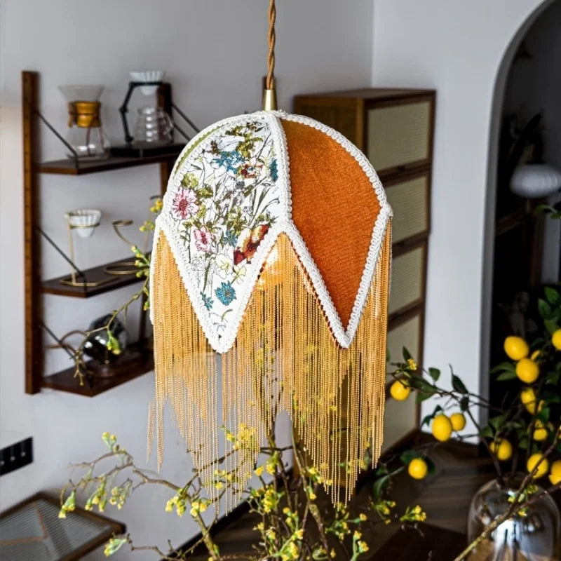 Afralia™ Tassel Cloth LED Pendant Light for Bedroom, Kitchen, Living, Dining Room, Cafe, Loft, Bar