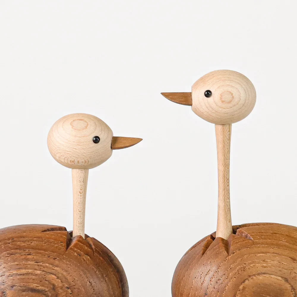 Afralia™ Teak Wood Ostrich Bird Figurine Home Decor Sculpture Easter Gift