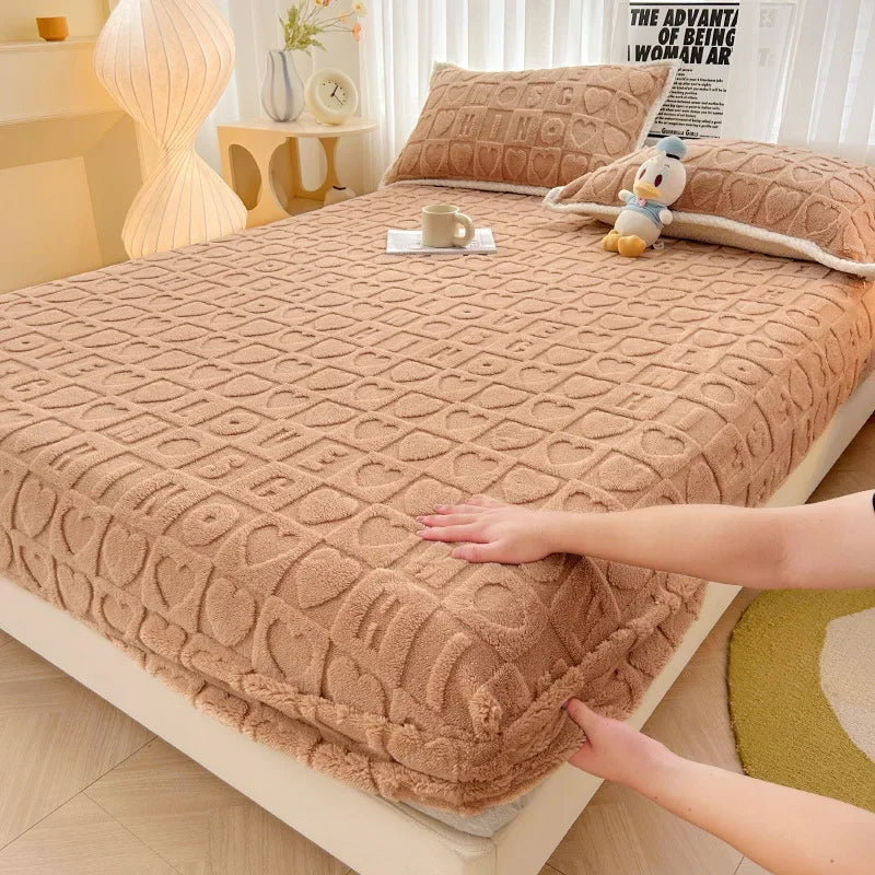 Afralia™ Milk Velvet Fitted Sheet: Soft Fleece Bed Cover for Cozy Winter Nights