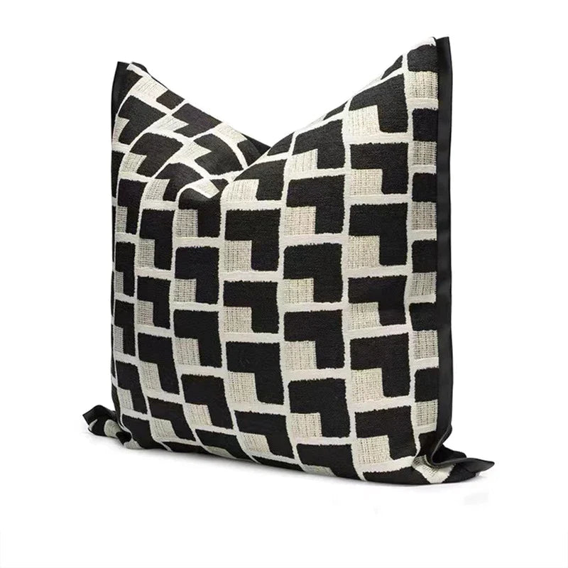 Afralia™ Geometric Texture Black Gold Cushion Cover for Elegant Living Room Decor