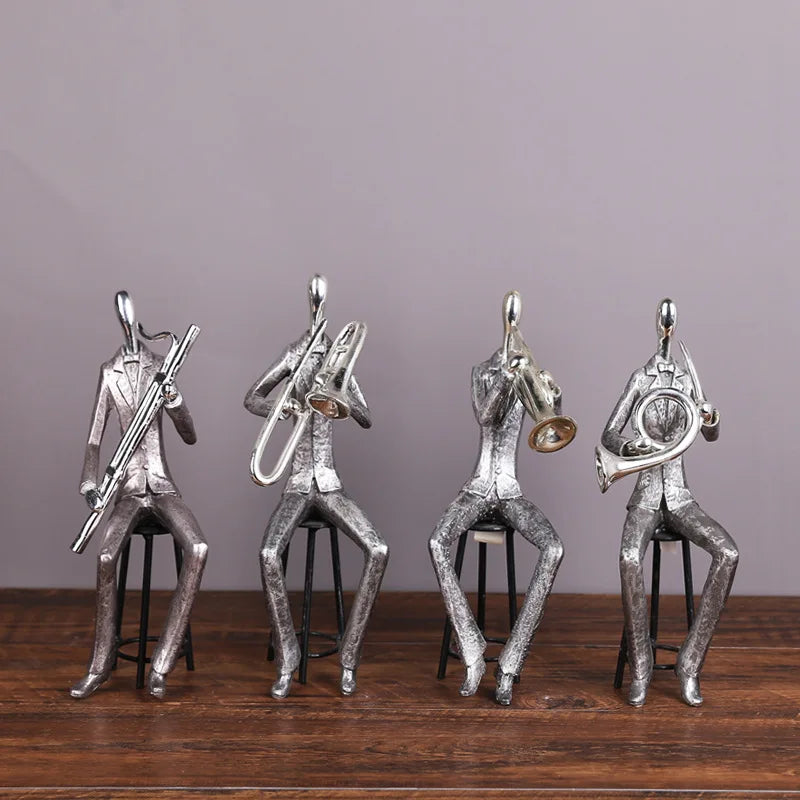 Afralia™ Musician Band Resin Figure Sculpture Trumpet Saxophone Home Decor