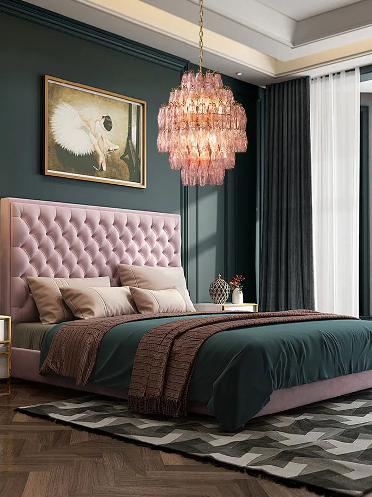 Afralia™ Pink Glass Chandelier, Dimmable Dining Room Hanging Light