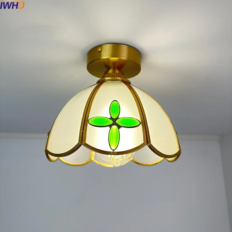 Afralia™ Modern Glass Copper LED Ceiling Light Fixture for Balcony, Living Room, Porch.