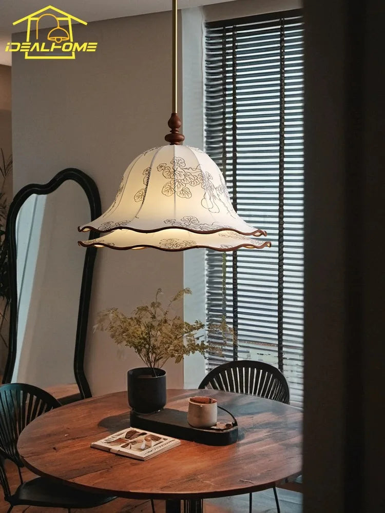Afralia™ Medieval Fabric Pendant Light LED E27 Classical Hanging Lamp