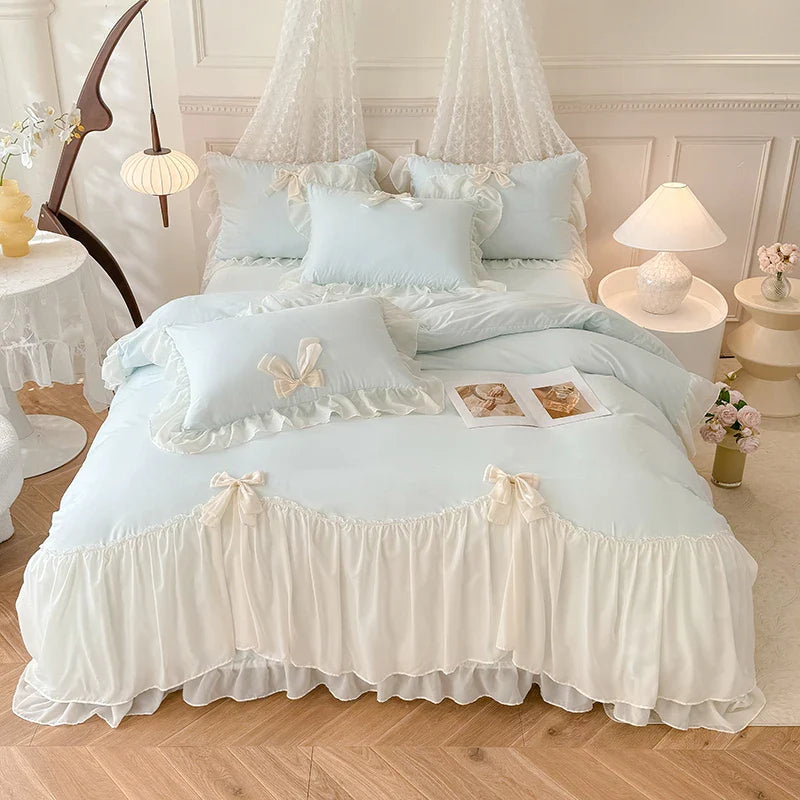 Afralia™ Korean Lace Bow Bedding Set: Luxury Princess Quilt Cover for Girls Wedding Home Textiles