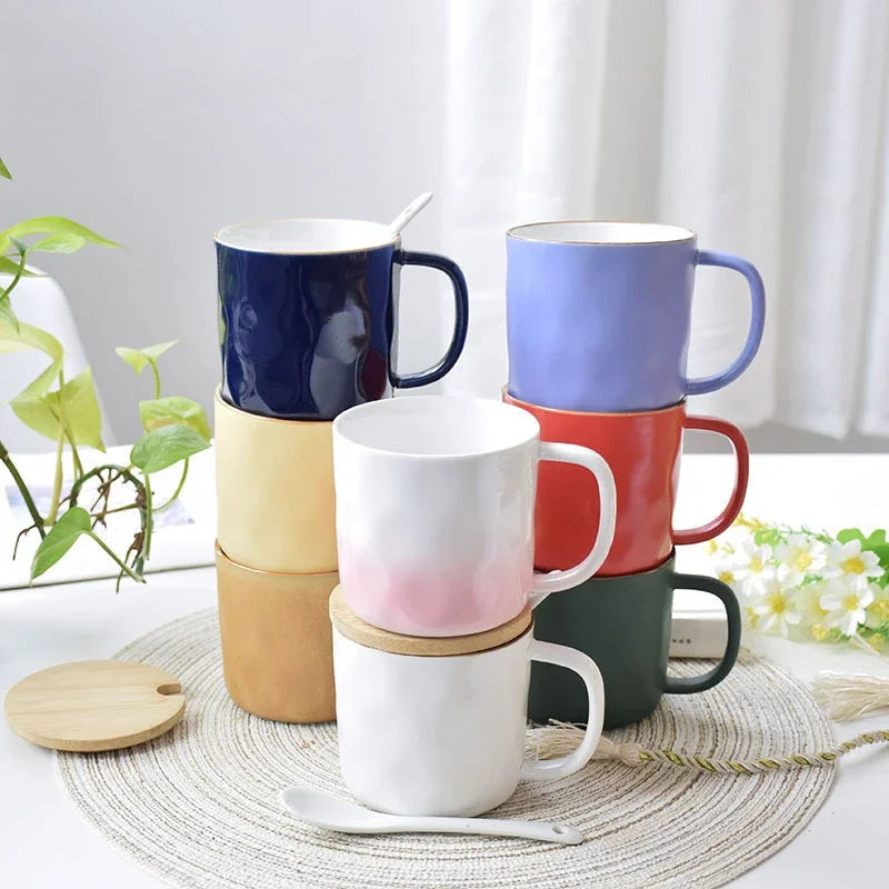 Afralia™ Macaron Color Porcelain Coffee Mug Set - Good-looking Drinkware for Personalized Gifting