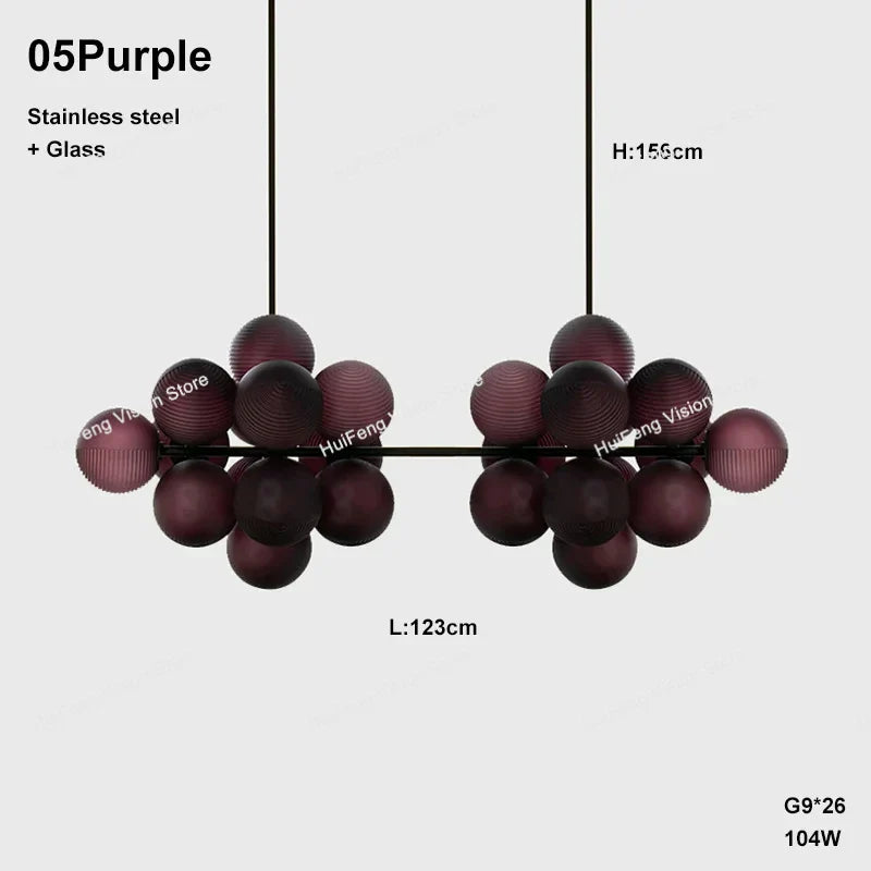 Afralia™ Purple Ripple Grape Ball Lampshade Pendant Chandelier, Modern LED Home Decor Lighting