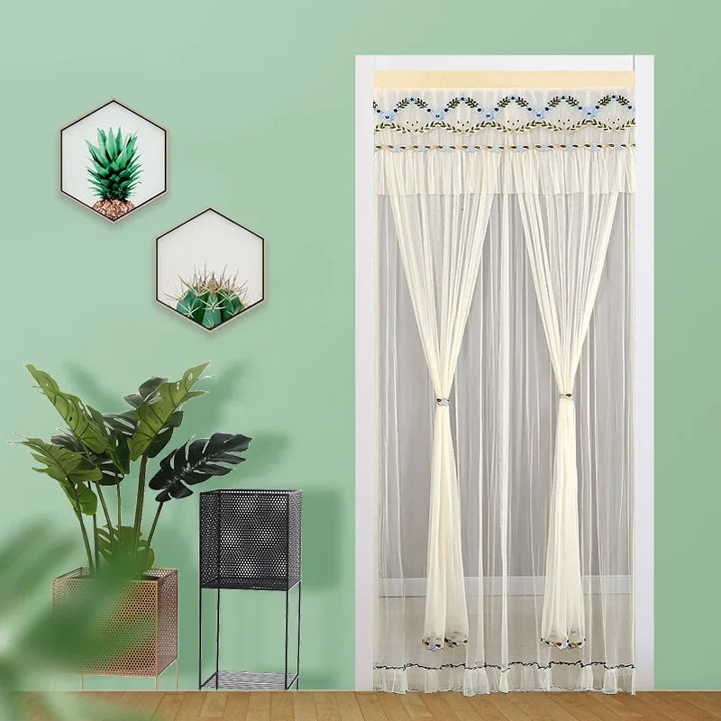 Afralia™ Lace Embroider Anti-Mosquito Net Door Curtains - Pleated Design for Light and Air Flow