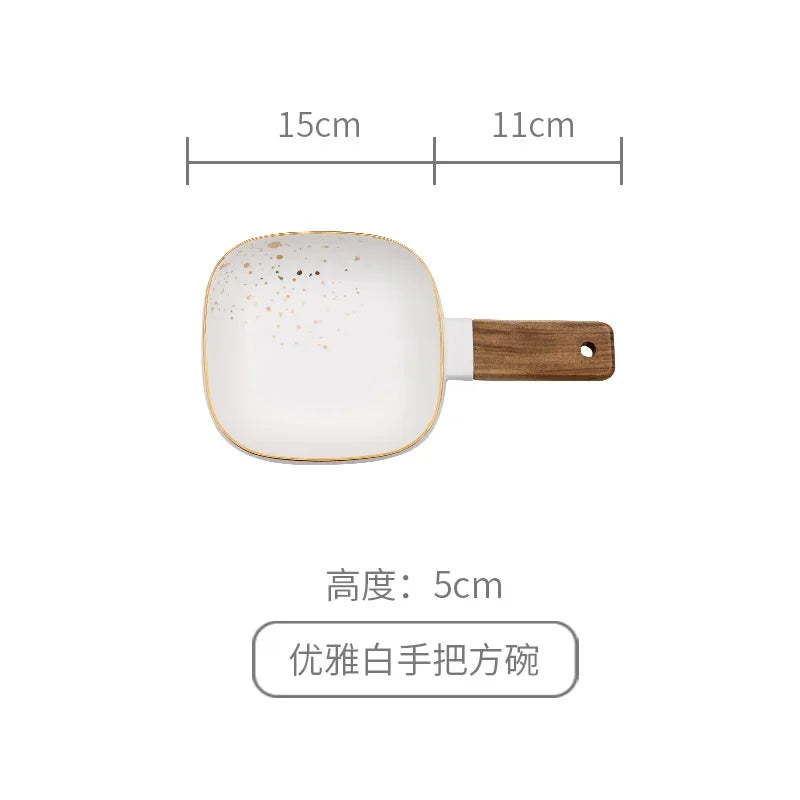 Afralia™ Ceramic Wood Handle Bowl: Nordic Style Salad & Noodle Tableware