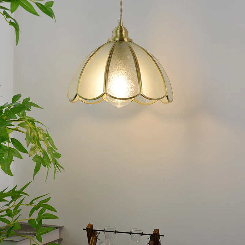 Afralia™ Vintage Glass LED Pendant Light Fixture for Home Decor - Copper Hang Lamp