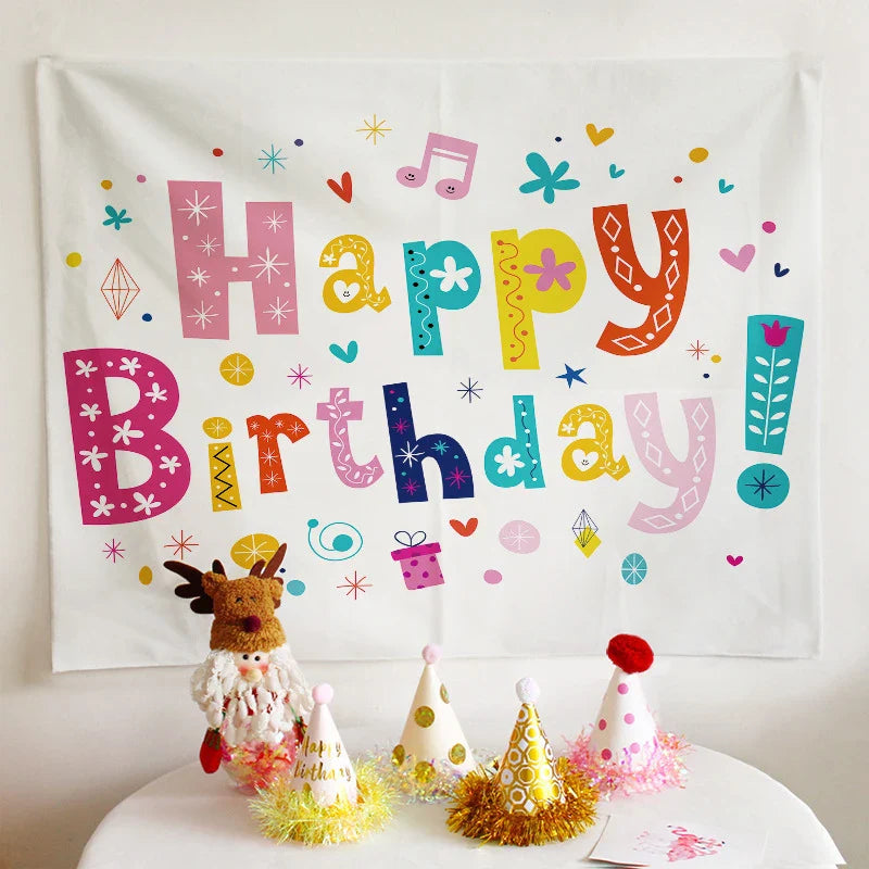 Afralia™ Birthday Wall Tapestry Decoration Party Bedroom Hanging Cloth