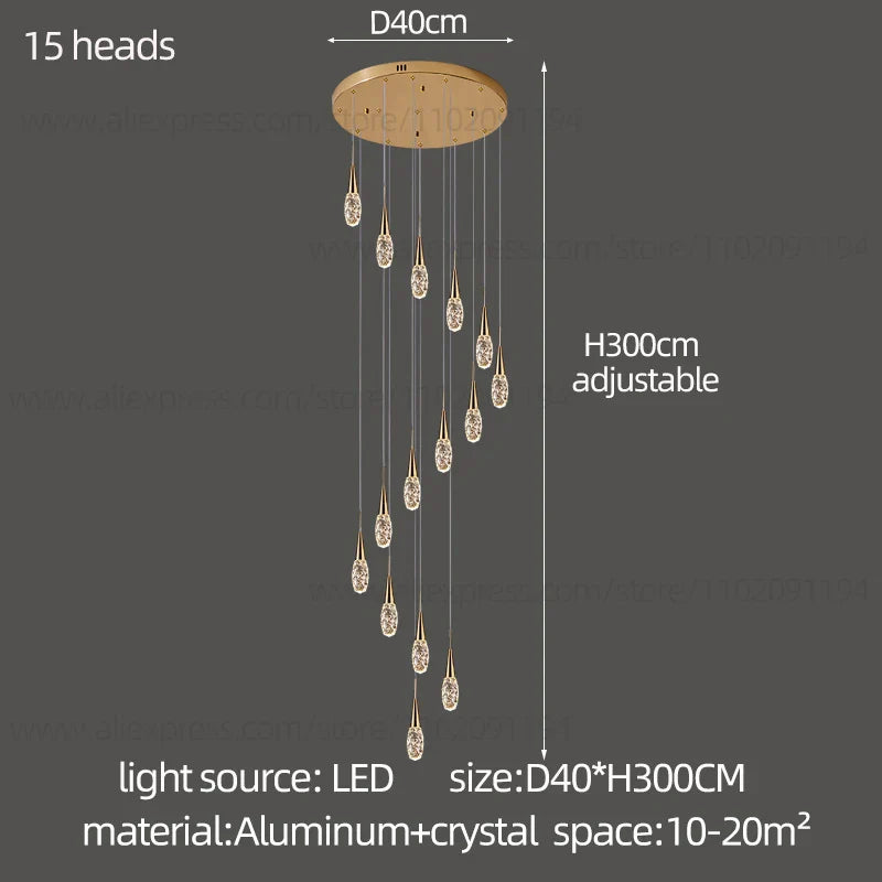 Afralia™ Modern Crystal Chandelier for Villa High Living Room, LED Ceiling Light