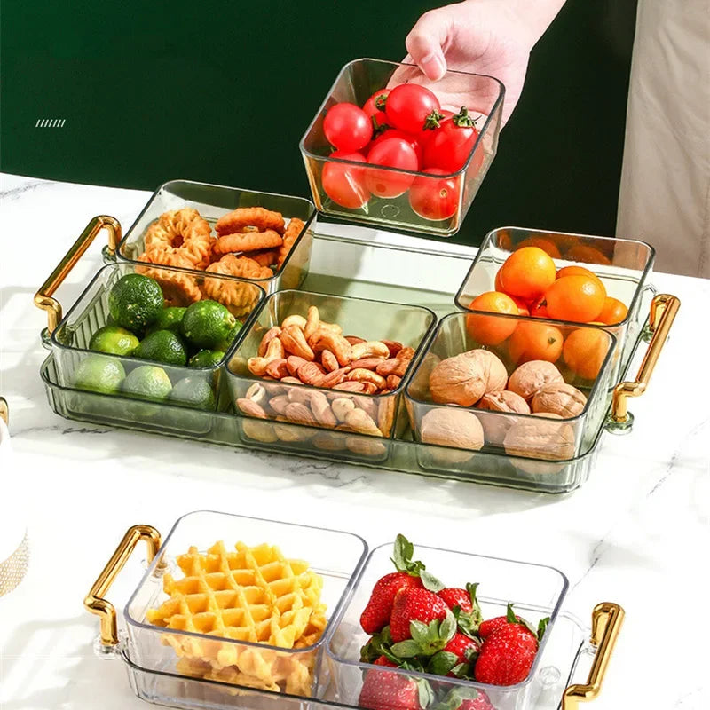 Afralia™ 6-Grid Divided Fruit Plate Snack Dish Dry Fruit Tray Light Luxury Tray