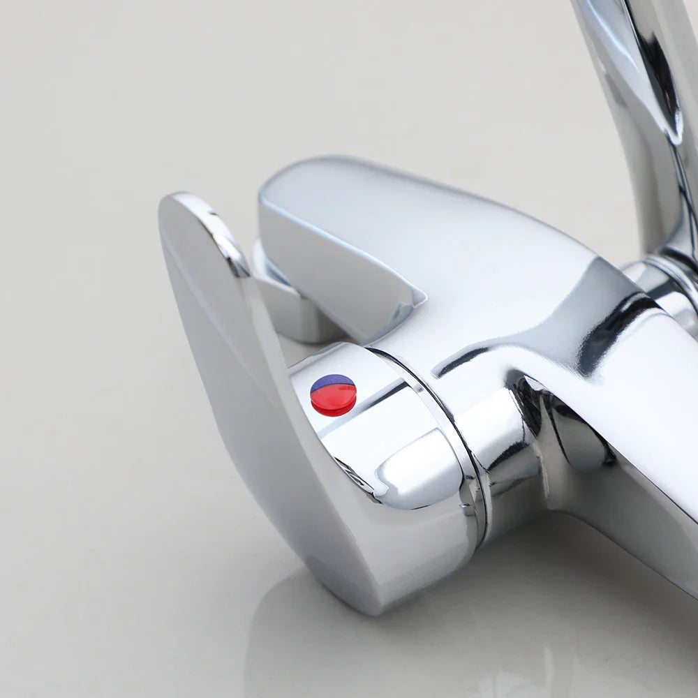 Afralia™ Chrome Bathroom Basin Faucet Wall Mounted Single Handle Hot Cold Mixer