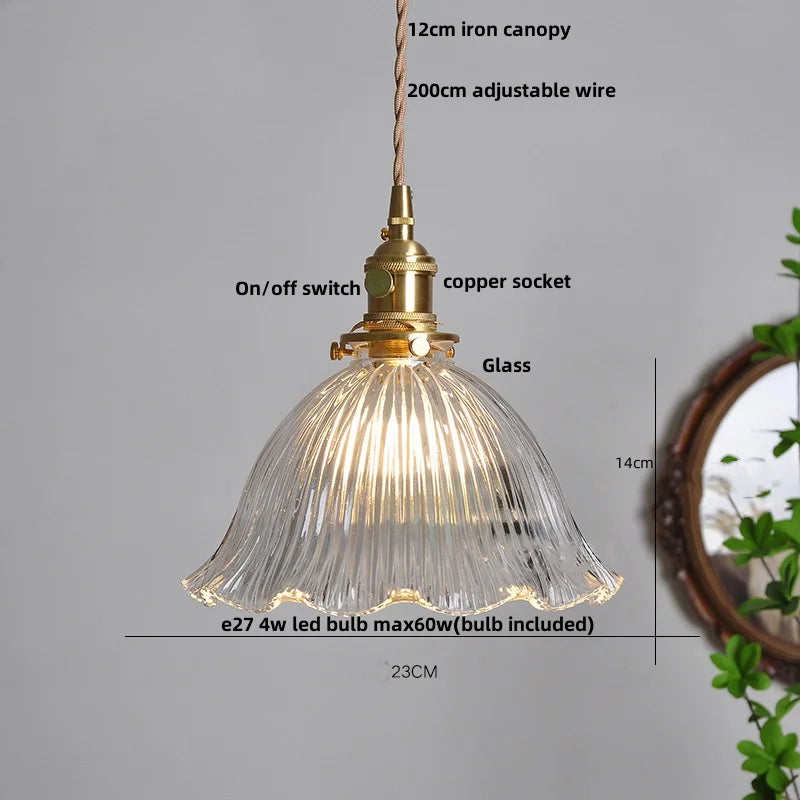 Afralia™ Clear Glass LED Pendant Light Fixture Modern Copper Knob Switch Hang Lamp