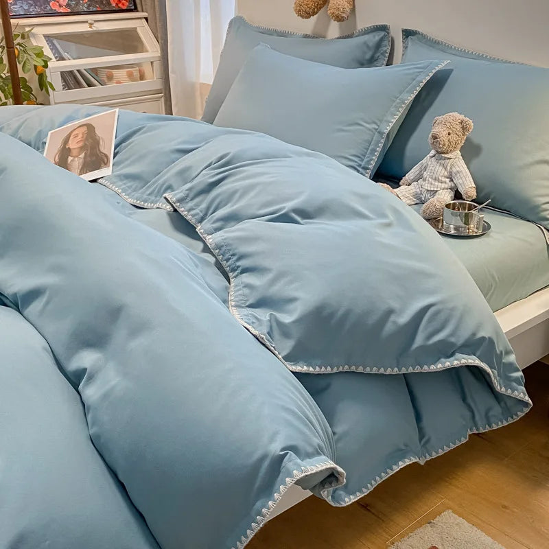 Afralia™ Cozy Shell Edges Bedding Set: Soft Duvet & Fitted Sheet for Autumn/Winter