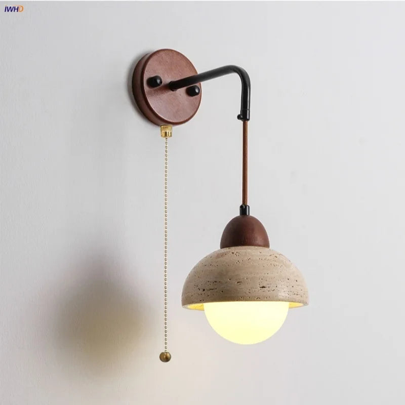 Afralia™ Wire LED Wall Lamp Yellow Travertine White Glass Nordic Stair Light
