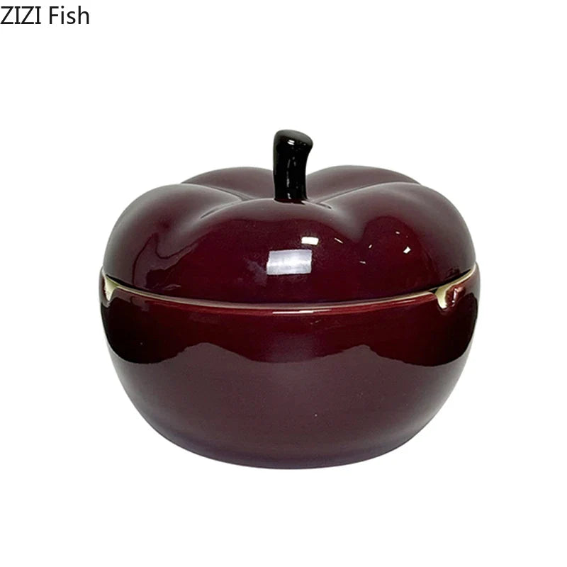 Afralia™ Deep Red Ceramic Apple Ashtray for Home and Office Smoking Accessories