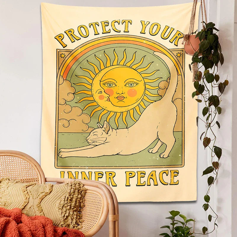 Afralia™ Sun Cat Tapestry Wall Hanging for Boho Home Decor