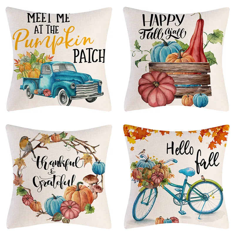 Afralia™ Fall Farmhouse Pumpkin Maple Leaves Pillow Cover - 45x45cm