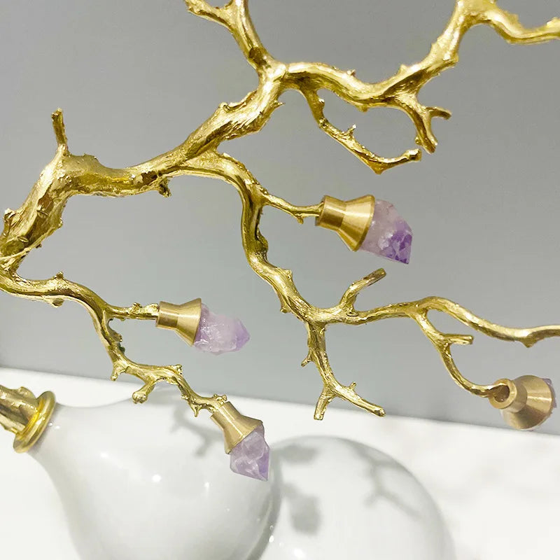 Afralia™ Gourd Crystal Sculpture Metal Plant Statues Home Decoration