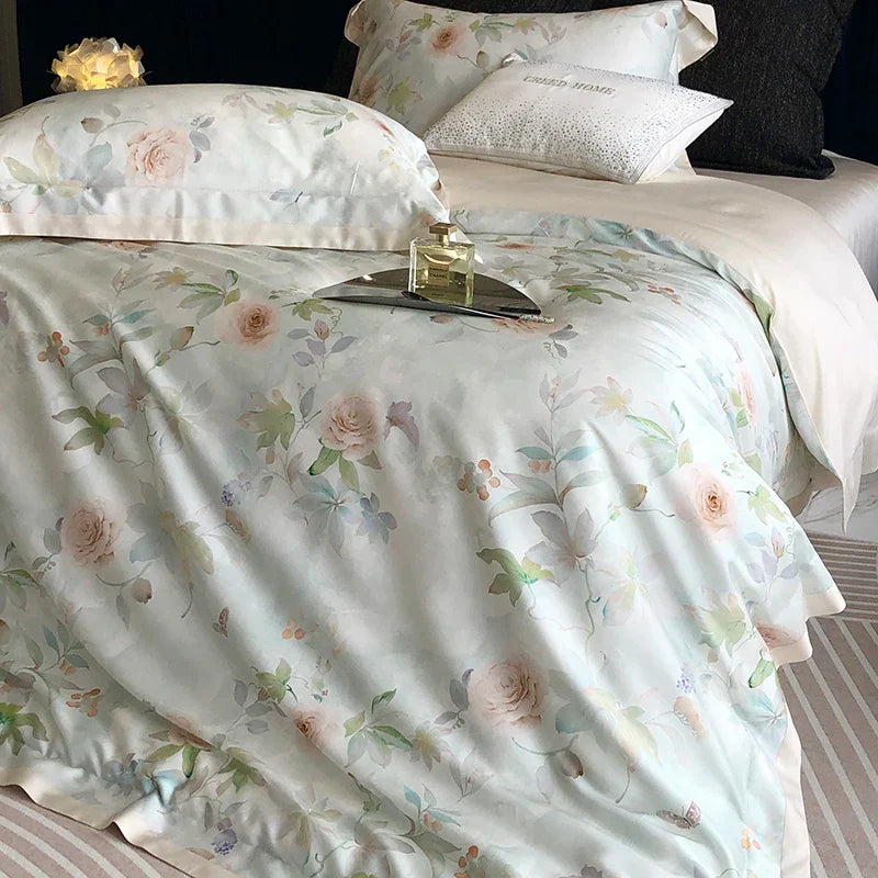 Afralia™ Rose Flower Print Bedding Set, Soft & Breathable, Duvet Cover, Bed Sheet, Pillowcases