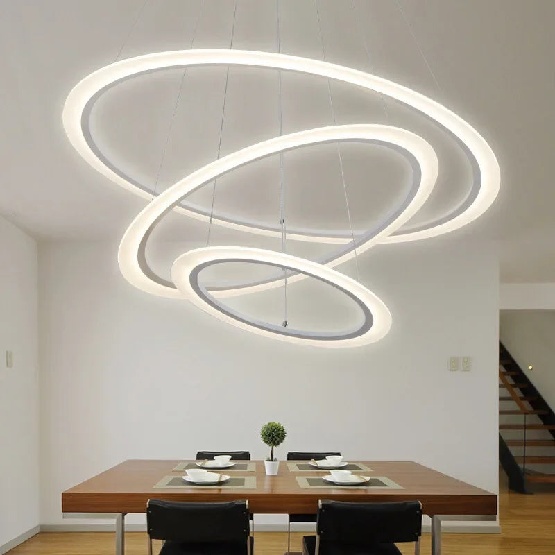 Afralia™ Modern Black LED Circle Ceiling Chandelier Pendant Lamp for Dining Room