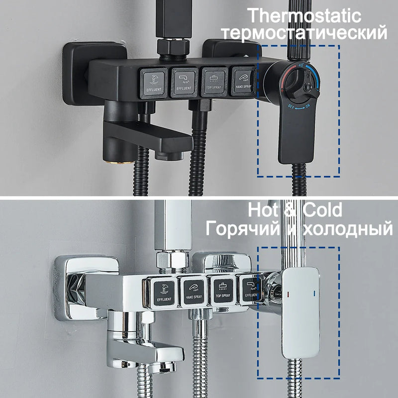 Afralia™ Thermostatic Shower Faucet Set Chrome Wall Mount Rain System Mixer Tap