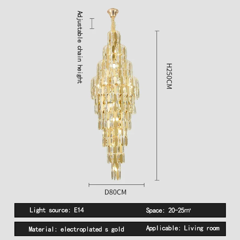 Afralia™ Crystal Luxury Chandelier for Villa Hotel Living Room Spiral Staircase
