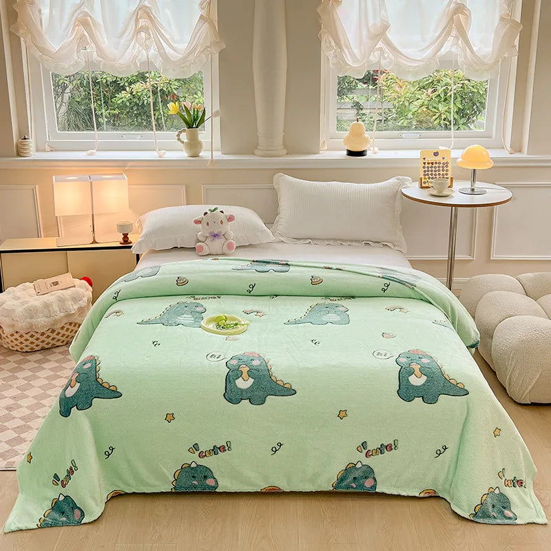 Afralia™ Dinosaur Patterns Snowflake Velvet Blanket in Various Sizes for Home/Office