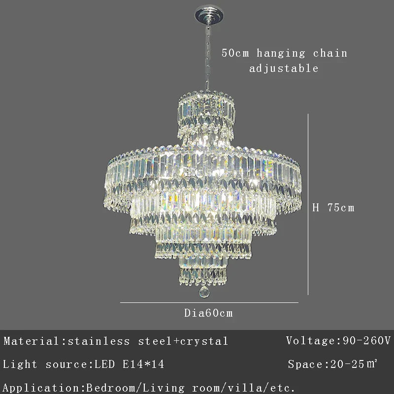 Afralia™ Large Crystal Chandelier Chrome Hanging Lamp for Dining Room Decor