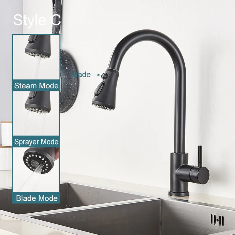 Afralia™ Black Pull Out Kitchen Sink Faucet - Deck Mounted Stream Sprayer Kitchen Mixer Tap