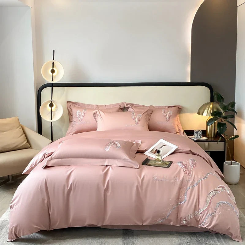 Afralia™ Cotton Embroidery Bed Linens Set: Full-Queen-King Size, Sheet, Duvet Cover, Pillowcase