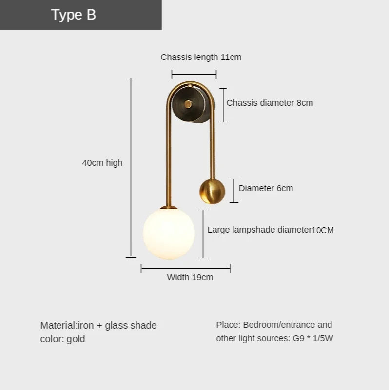 Afralia™ Glass Ball LED Wall Lamp: Modern Round Gold Iron Light for Bedroom, Living Room