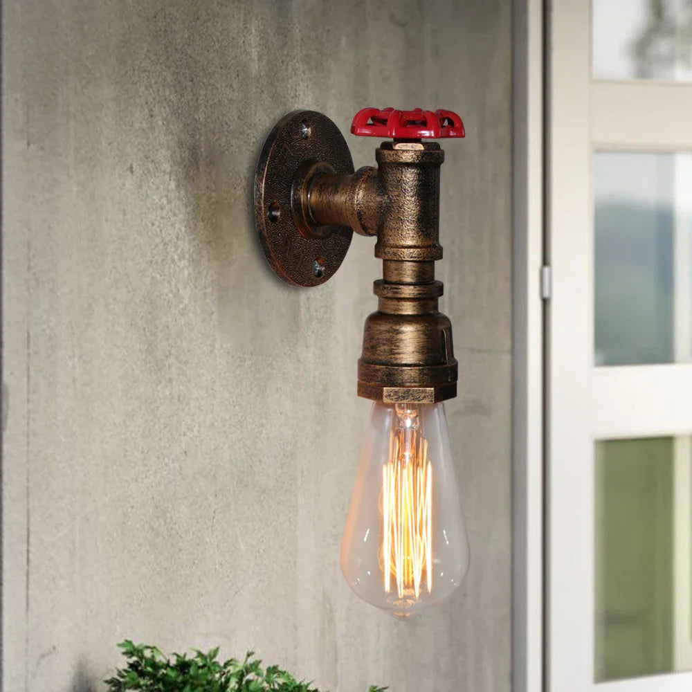 Afralia™ Industrial Iron Rust Water Pipe Wall Light Vintage E27 Sconce Fixture