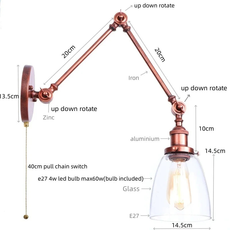 Afralia™ Vintage Loft LED Wall Light - Industrial Glass Iron Lamp