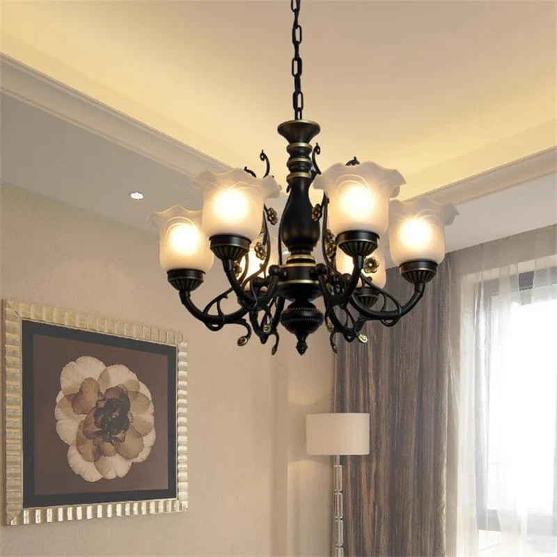 Afralia™ Glass Shade Ceiling Chandelier for Home Decor Lighting