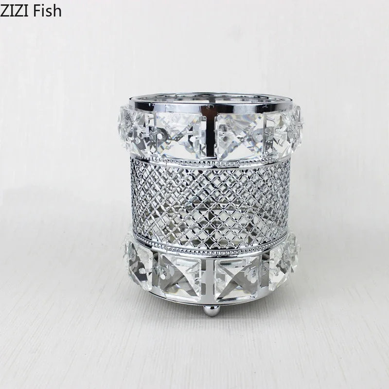 Afralia™ Gold Plated Hollow Glass Jar: Elegant Makeup Brush & Pen Holder