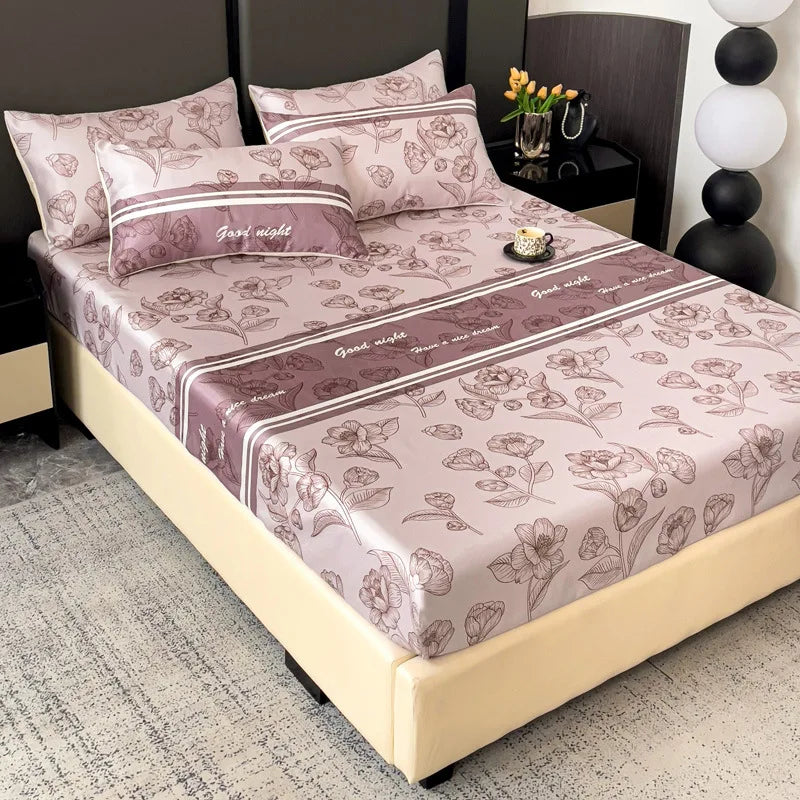 Afralia™ Printed Silky Fitted Sheet: Soft & Anti-Slip Mattress Cover