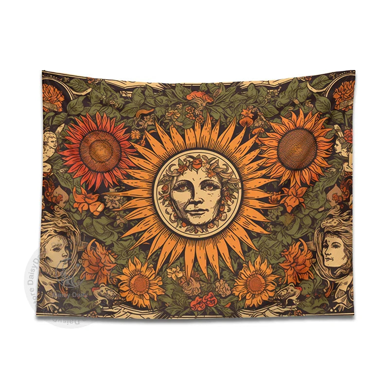 Sunflower Tapestry Wall Hanging Retro Bohemian Floral Decor Cloth by Afralia™