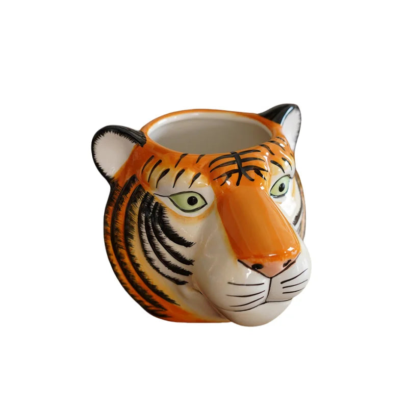 Afralia™ Tiger Head Vase Cartoon Sculpture | Handcrafted Animal Ornament for Home Décor