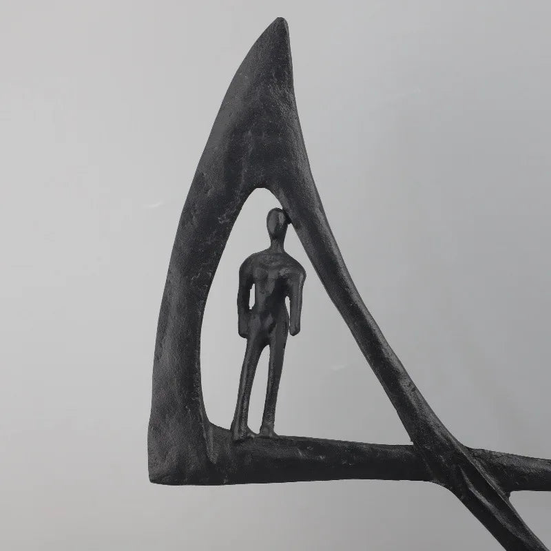 Afralia™ Geometric Couple Cast Iron Figure Sculpture for Home Decor