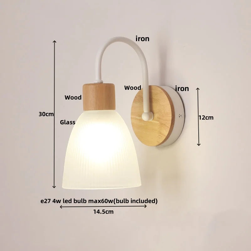 Afralia™ Wood Base Glass LED Wall Sconce Modern Bathroom Light Fixture
