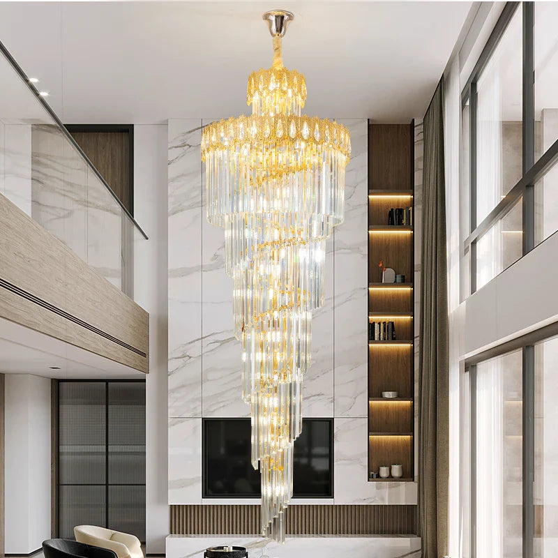 Afralia™ Crystal Stair Long Chandelier - Simple Modern Design for Duplex Villa Living Room