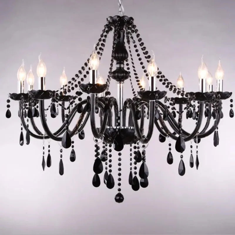 Afralia™ Modern Black Crystal Chandelier Light for Living Room Bedroom Indoor Fixture