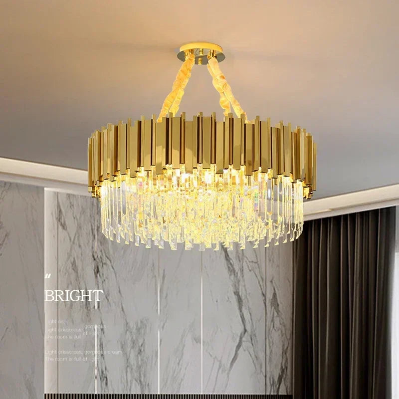 Afralia™ Golden Luxury Chandelier: Elegant Crystal Ceiling Light for Hotel Living Room