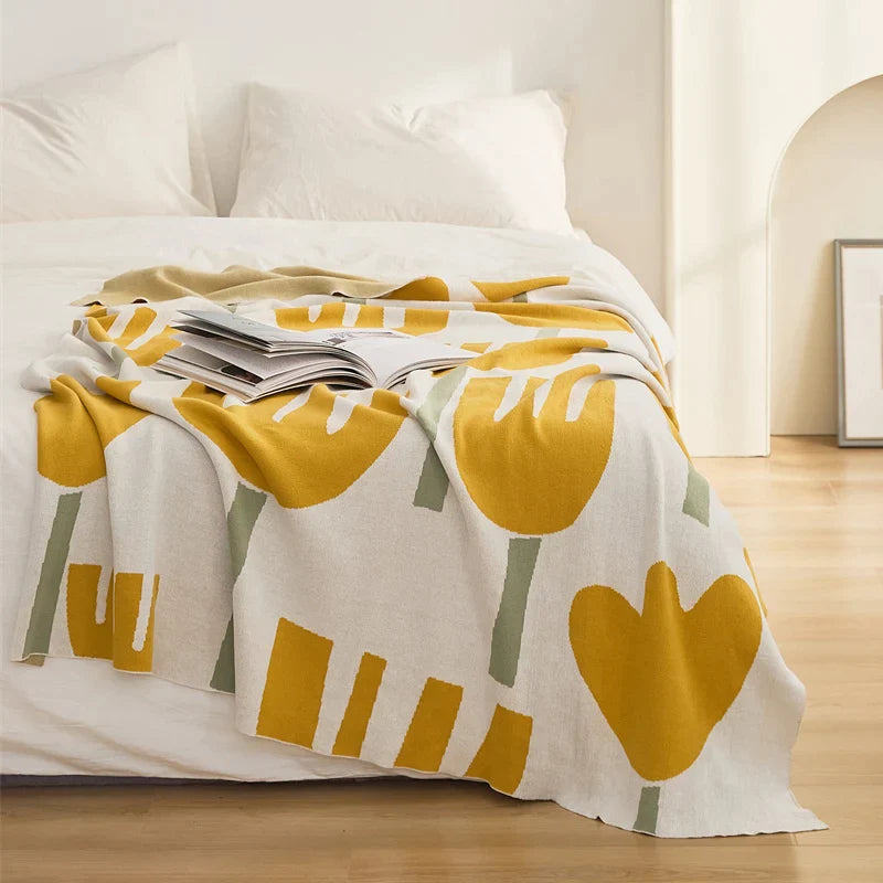 Afralia™ Soft Cotton Throw Blanket Solid Orange Yellow 50"x62"