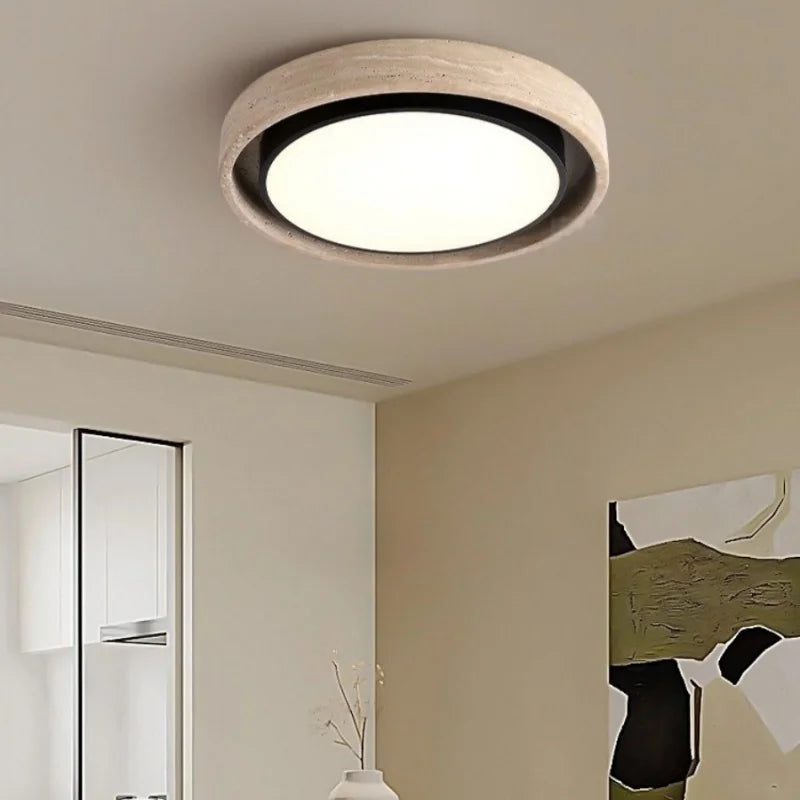 Afralia™ Travertine Round Iron LED Ceiling Light: Modern Nordic Flush Mount Fixture