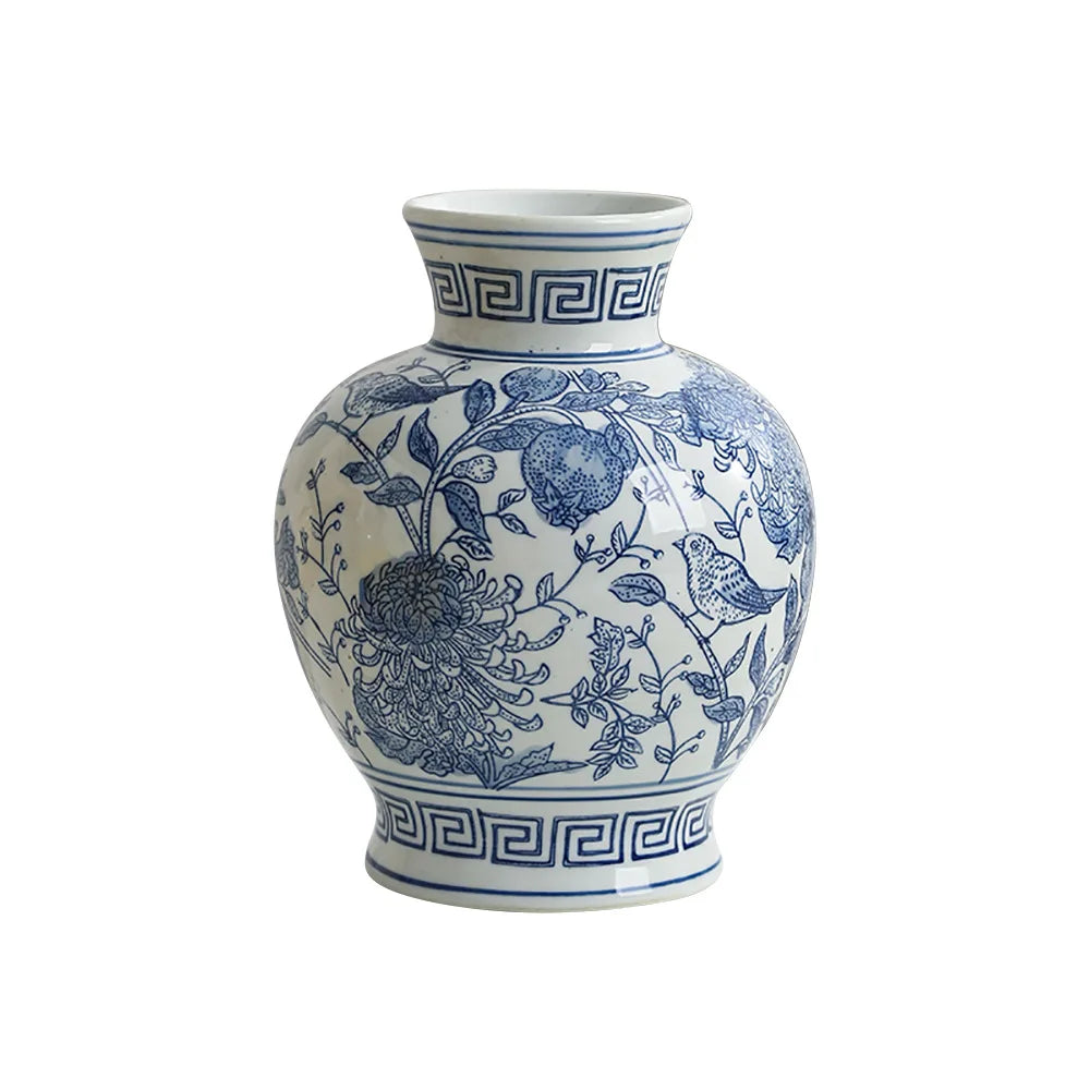 Afralia™ Chinese Vintage Blue White Porcelain Vase Home Decor Ceramic Handicraft Bottle
