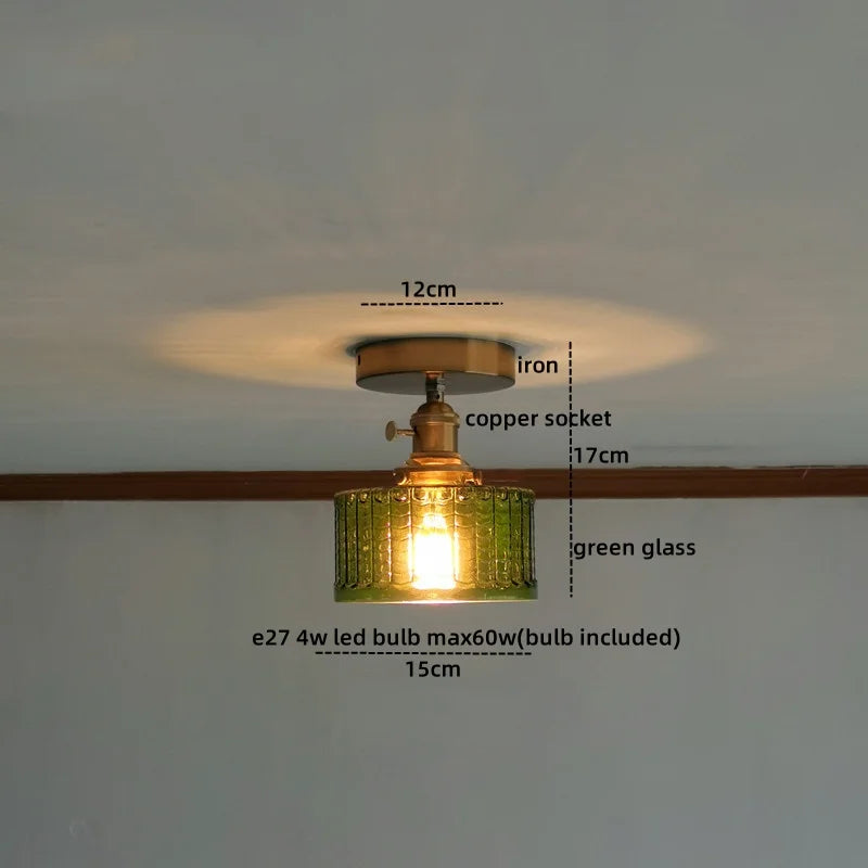 Afralia™ Green Glass LED Ceiling Lamp for Home Living Room and Hallway Lighting